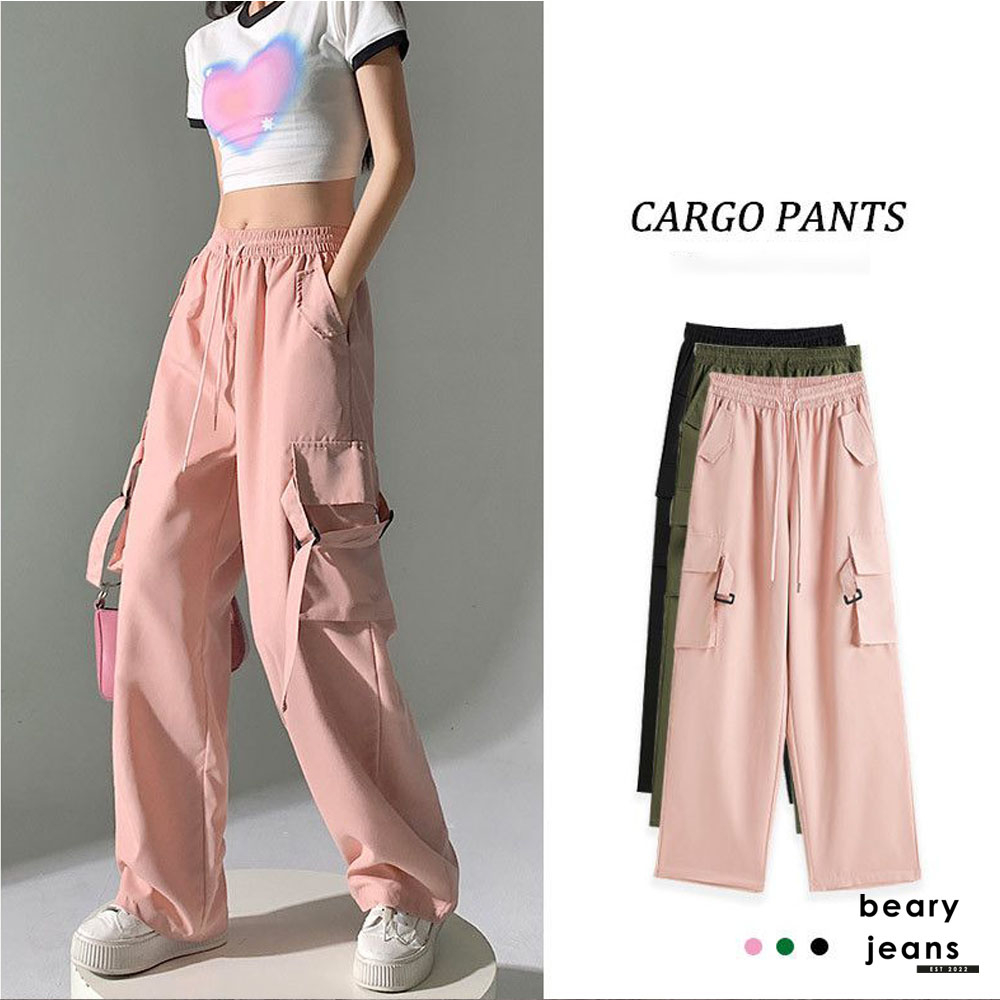 BEARY JEANS BJ127 | American Retro Cargo Pants Celana Cargo Wanita High Waist Trousers Cargo Fashion