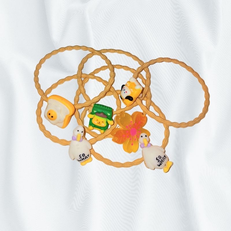 Gelang tali rambut lucu free box-hadiah anak -ikat rambut clay caracter random