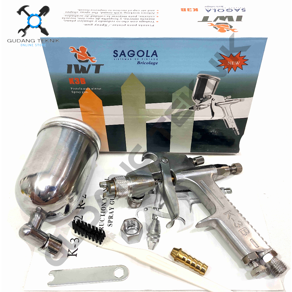 (IWT SAGOLA K3B) Spray Gun Tabung Atas 200cc K3B IWT SAGOLA / Alat Semprot Semprotan Cat Spraygun K-