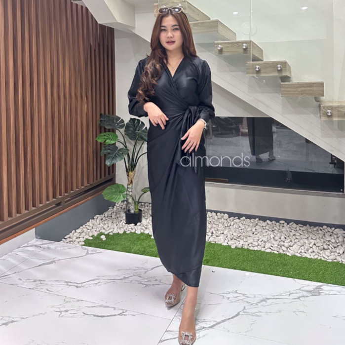 Shasa Silk Dress Kimono Style Long Dress Satin Kondangan Bridesmaid Kaftan Ikat M L XL XXL