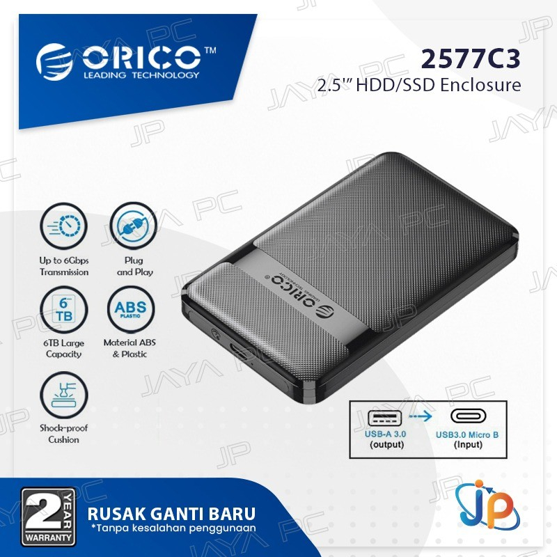 Orico 2577C3-V1 Enclosure Case Harddisk & SSD 2.5" USB-A To C