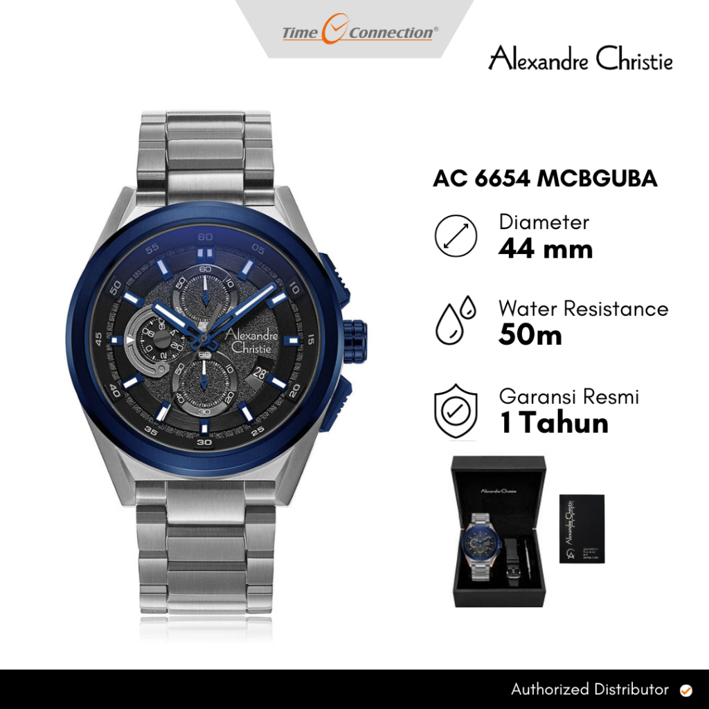 Alexandre Christie AC 6654 MCBGUBA Silver Biru Original / Jam Tangan Pria Rantai Stainless Steel MC