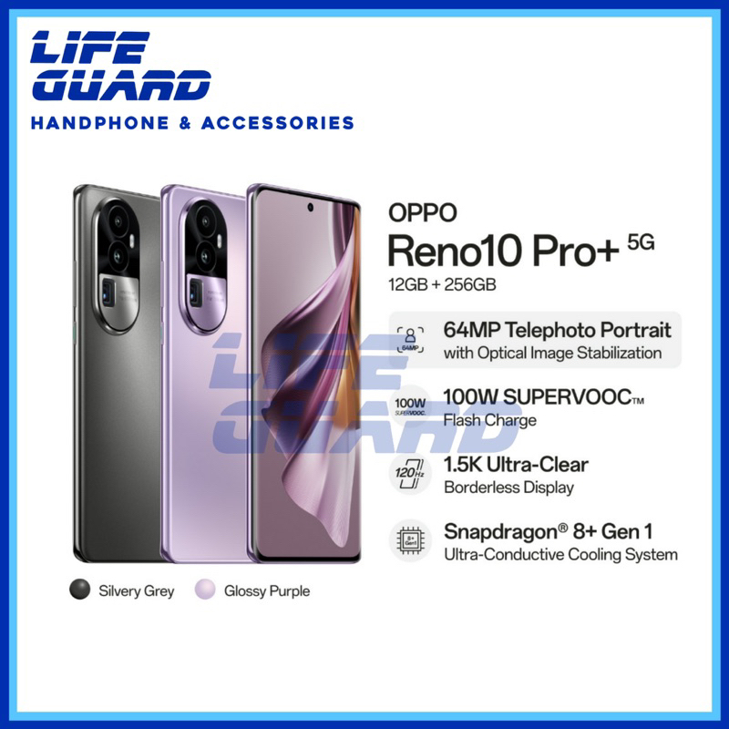 HANDPHONE OPPO RENO 10 PRO+ 5G 12GB/256GB (Silvery Grey &amp; Glossy Purple)