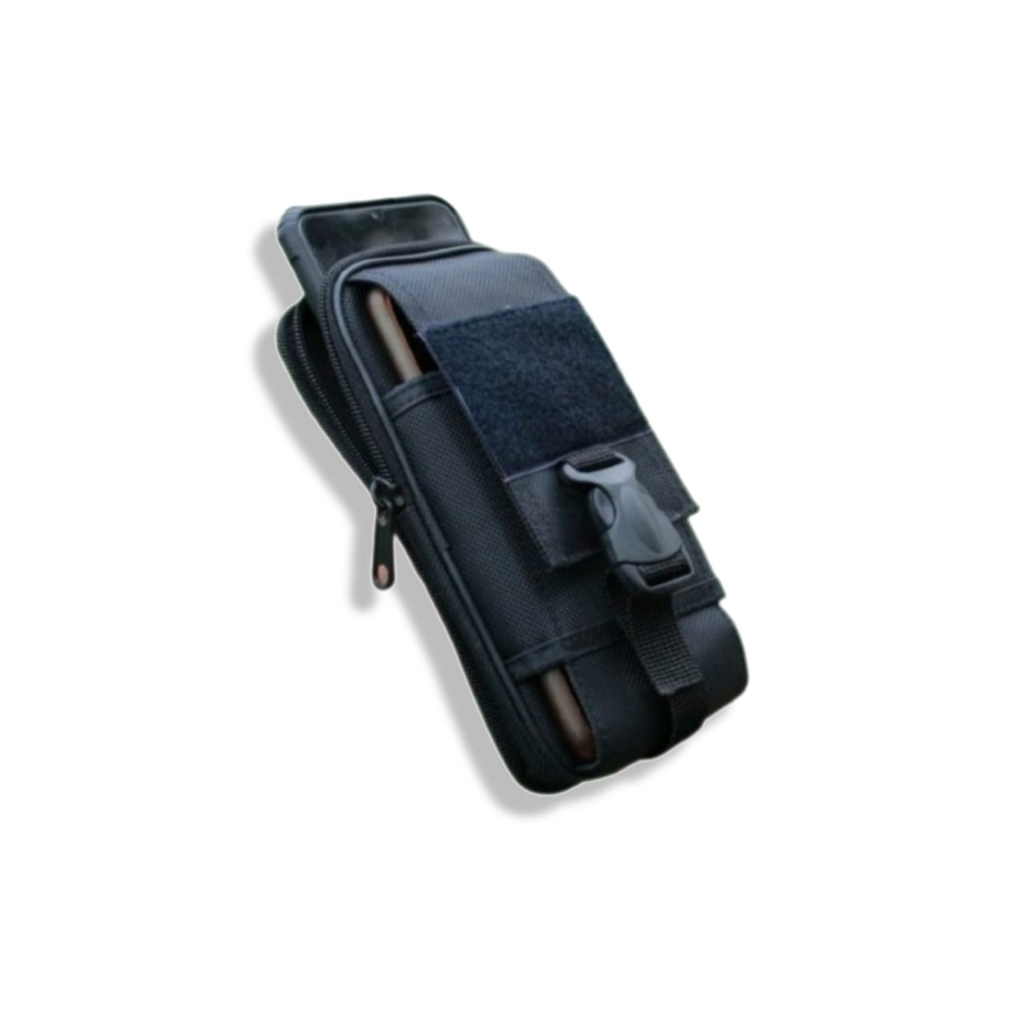 Sarung Tempat Hp Pinggang Tas Dompet Handpone Pinggang Doble Slot Pouch hp Pria Hitam Kanvas
