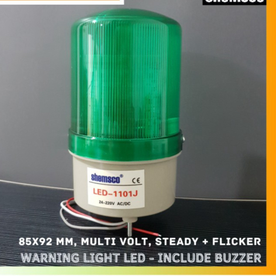 SHEMSCO AC DC 24v 220v Signal Buzzer Strob 4inch LED-1101J Hijau Limited