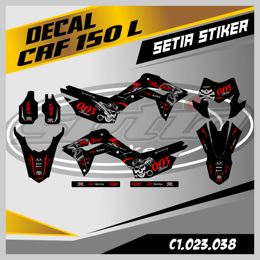 DECAL CRF 150 L, HITAM TENGKORAK LIS MERAH, TERBARU 2023, SUPERMOTO, TRAIL, DESAIN BEBAS CUSTOM BARU