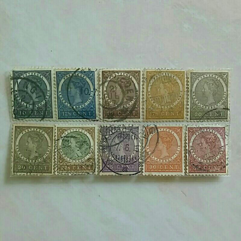 

(AB) Perangko Ned Indie 1902 - 1909 Ratu Wilhelmina Set 10pcs Used (N-9)