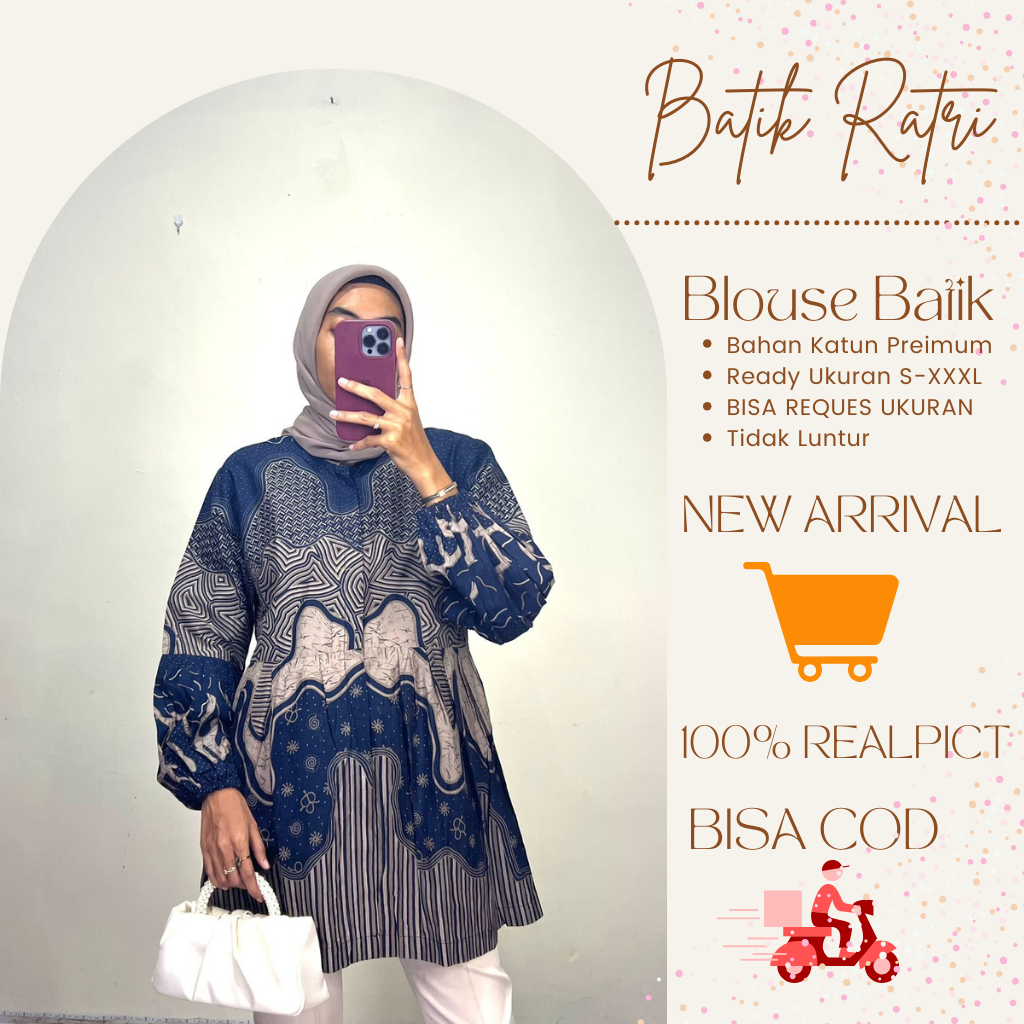 Batik Wanita Modern Baju Batik Blouse Wanita MOTIF AURORA Lengan Panjang Baju Batik Kerja Wanita Bat