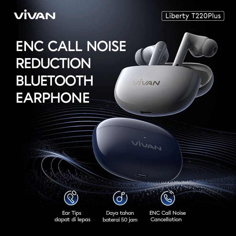 (Original & Bergaransi) Handsfree VIVAN T200 / T220 PLUS / CHAT 100 Earphone Wireless TWS Headset Bl