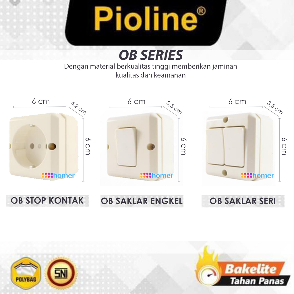 PIOLINE Saklar listrik Stop Kontak OB Outbow Ori SNI Kualitas Bagus Outlet Socket Engkel Single Tung