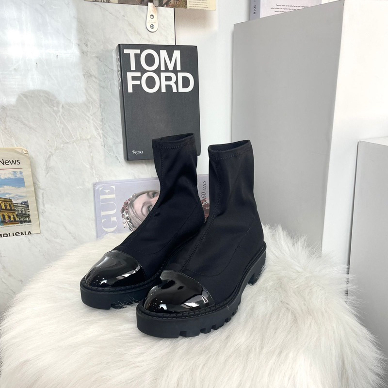 Disc Heeled Boots 3Cm Leather Mix Glossy By Zara Import High Quality Fashion Shoes Sepatu Wanita