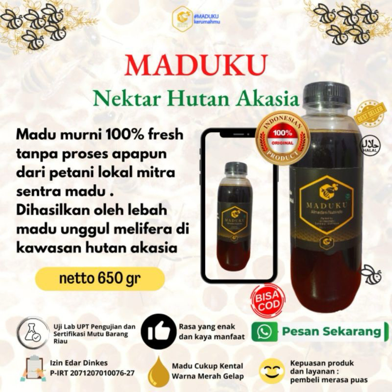 

Madu Murni Asli Nektar Hutan Akasia Netto 650 G Maduku Lulus Uji Lab