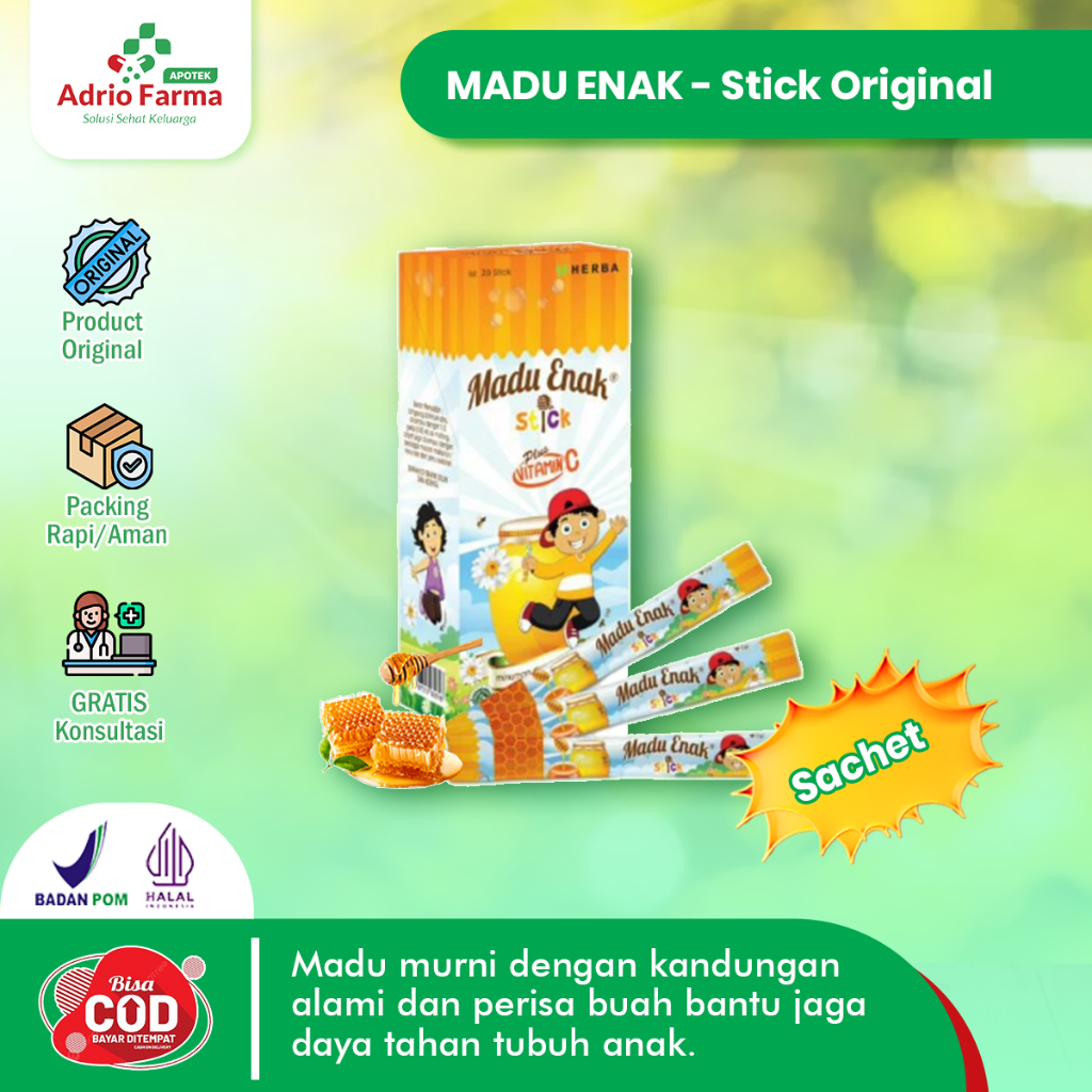 

MADU ENAK - STICK Rasa ORIGINAL - Sachet @ 15gram - Madu Enak Stick - Rasa Original untuk Anak