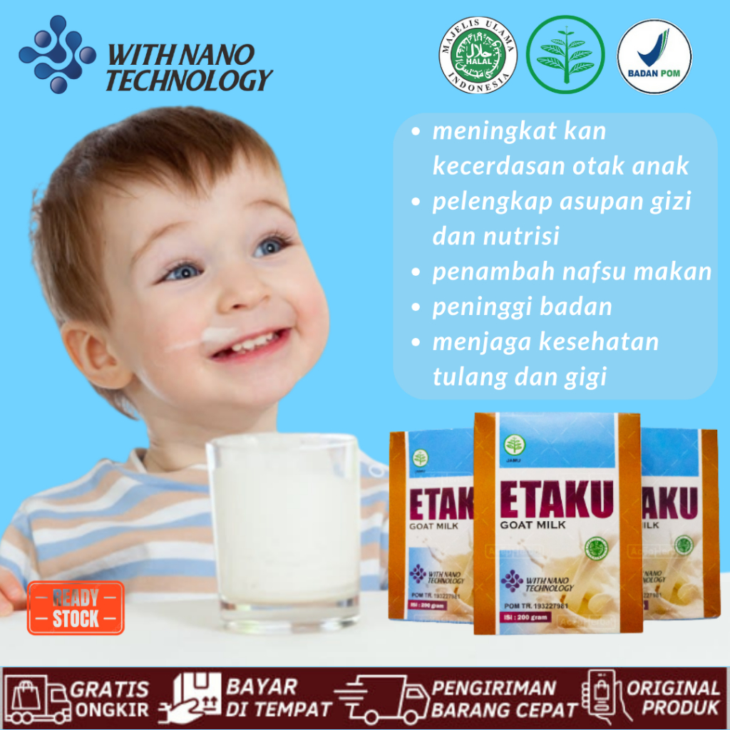 

Susu Meningkatkan Kecerdasan Otak Anak Pelengkap Asupan Gizi dan Nutrisi Penambah Nafsu Makan Peninggi Badan Menjaga Kesehatan Tulang dan Gigi Dengan Walatra Etaku Goat Milk
