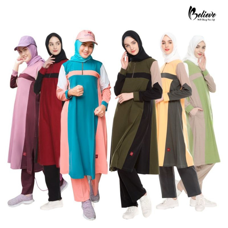 Believe BMS 26 Setelan Baju Olahraga Wanita Muslimah  / Baju Senam