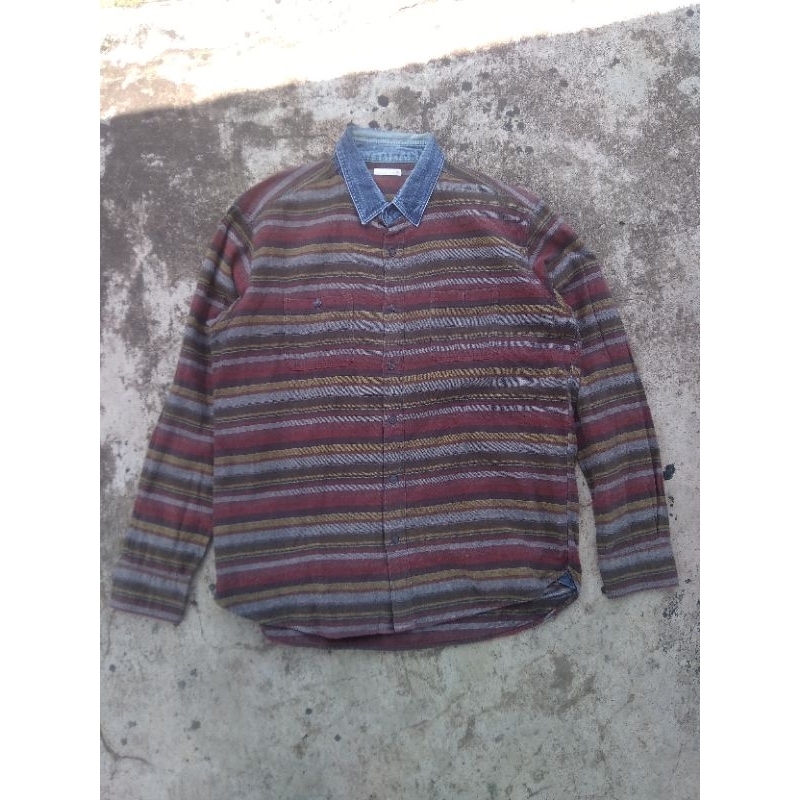 Flanel Shirt Strip Uniqlo Gu Second Vintage || Flanel Second || Kemeja Vintage