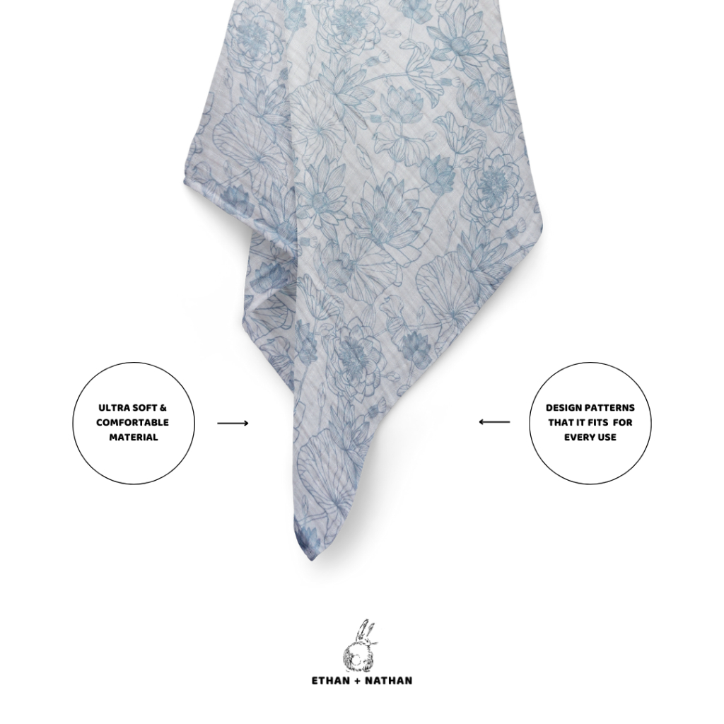 Ethan+Nathan Swaddle Blanket / Bedong Bayi Pattern - Blue Flowers