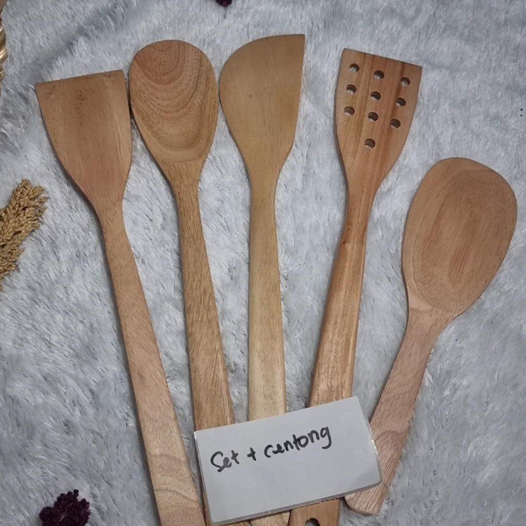 Set SPATULA KAYU ISI 4 + CENTONG