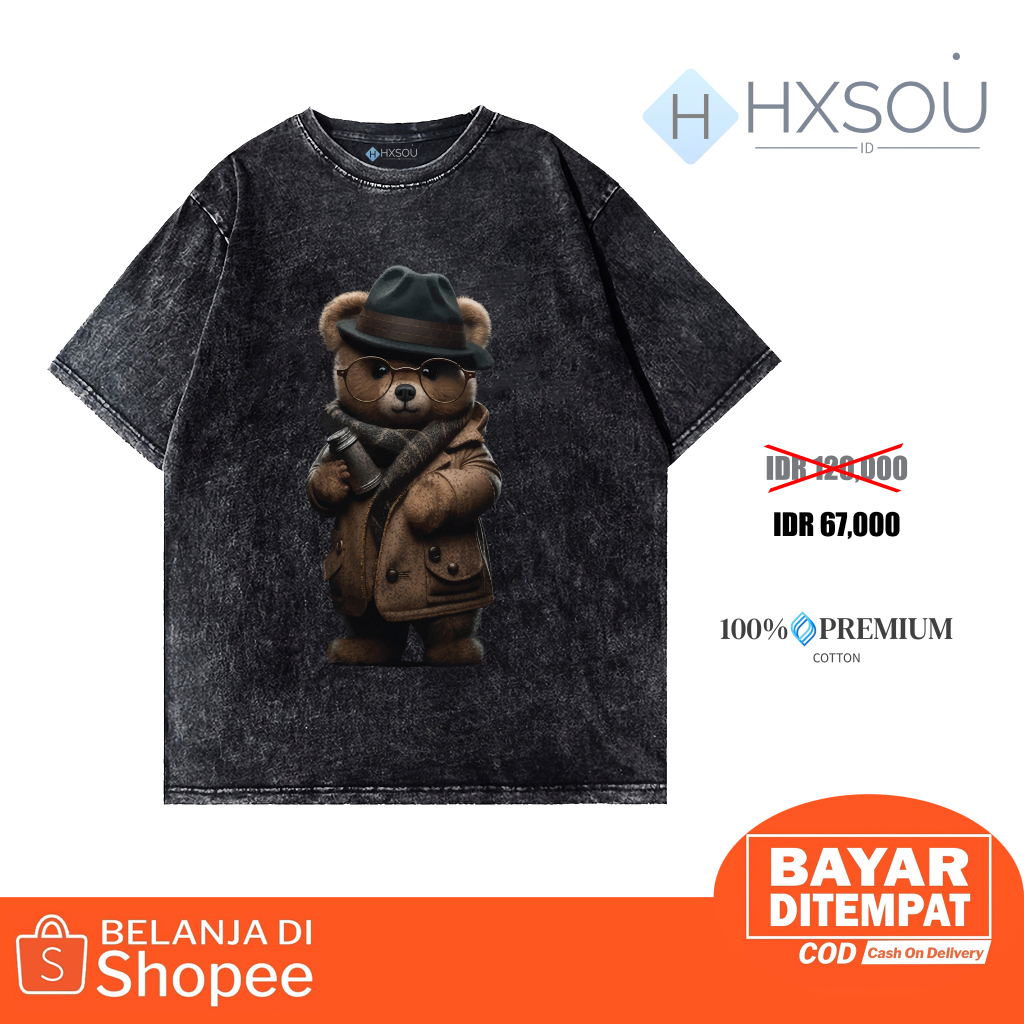 Hxsou T-shirt Oversize Unisex Washed / Baju Kaos Oversize Wash Bear C19