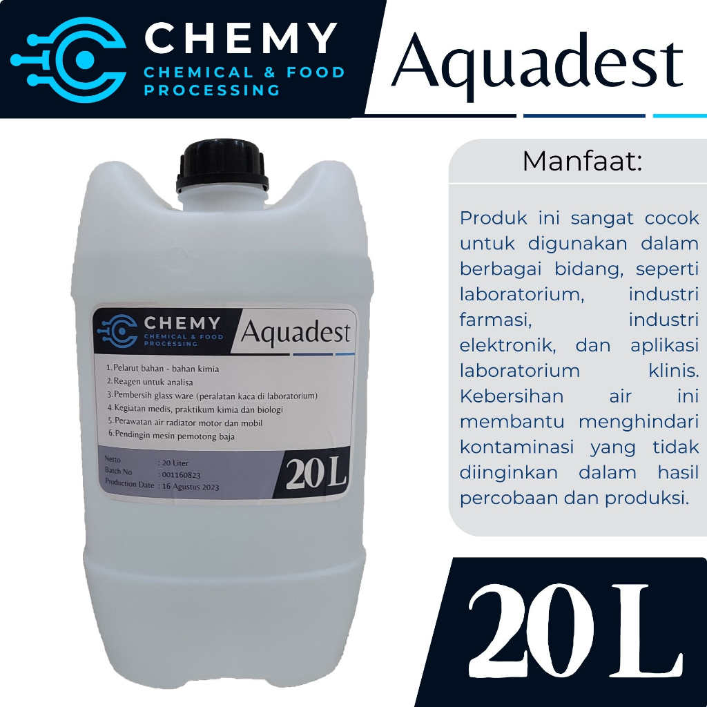 Aquadest 20 Liter - Aquadest Distilled Water - Pure Water - Air Suling - Air Radiator - 20000 ml