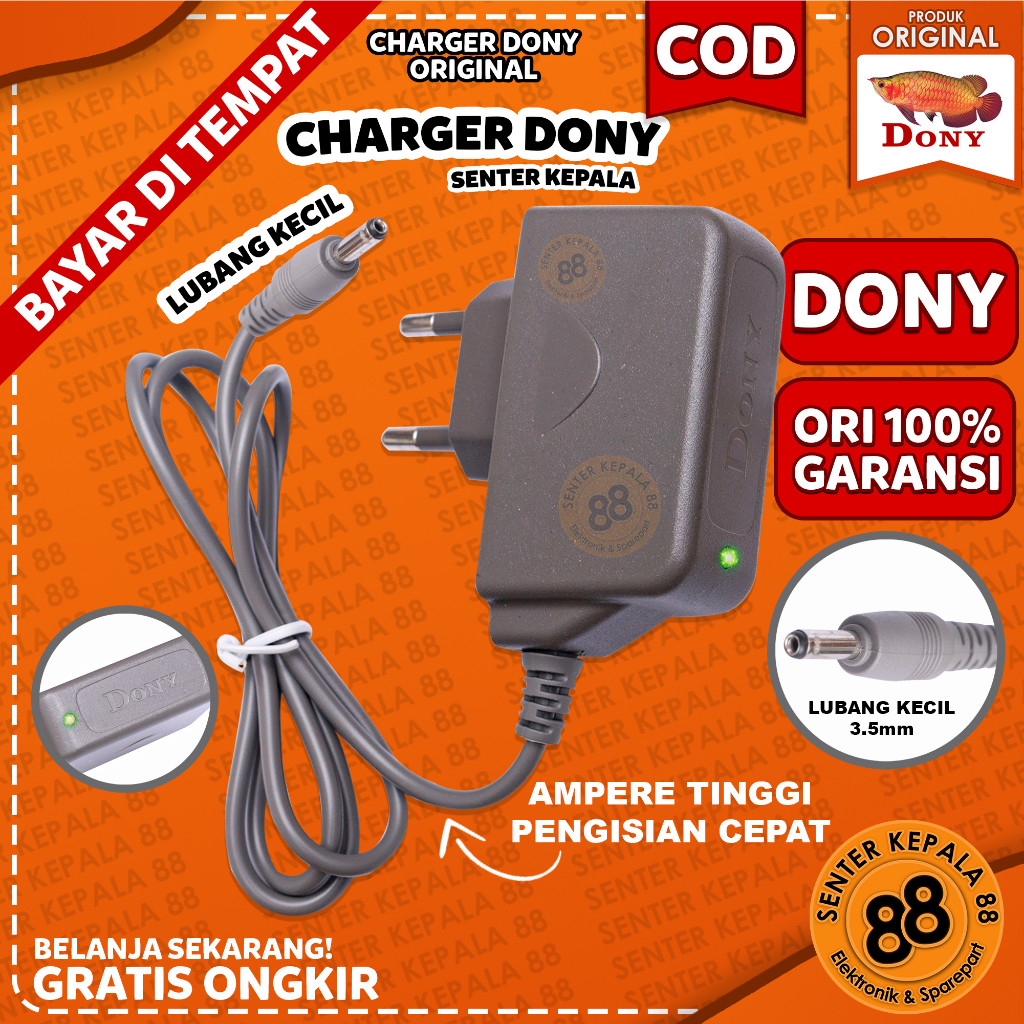 Dony ASLI Alat Pengecas Charger Senter Kepala DONI Cas 100% ORIGINAL 1 LUBANG KL 503 109 105 178 158