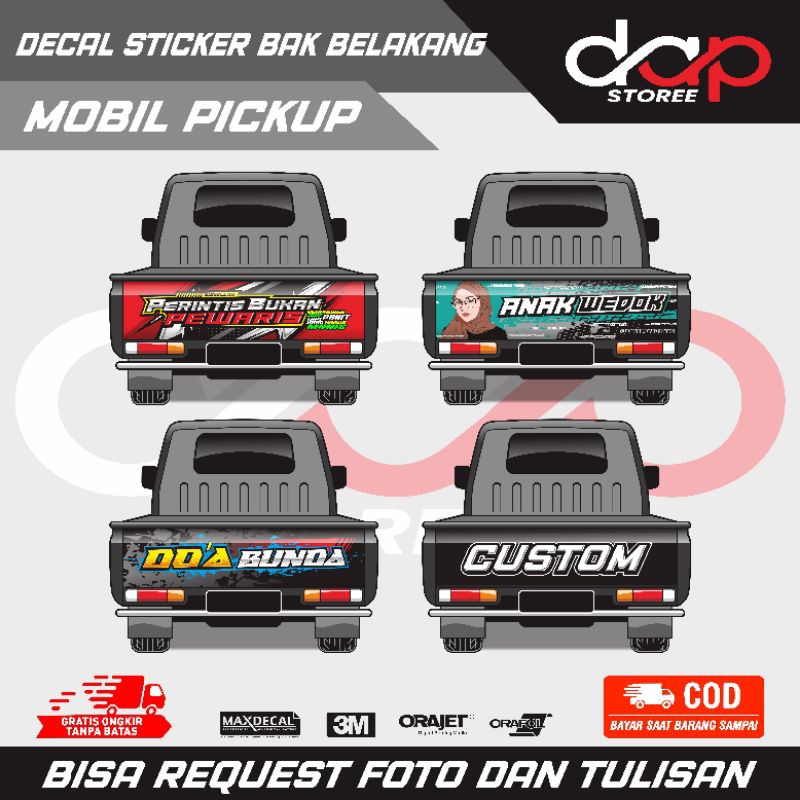 DECAL STICKER PINTU BAK BELAKANG MOBIL PICK UP GRANDMAX, CARRY 1.0, FUTURA, L300 ,  T120 ss,