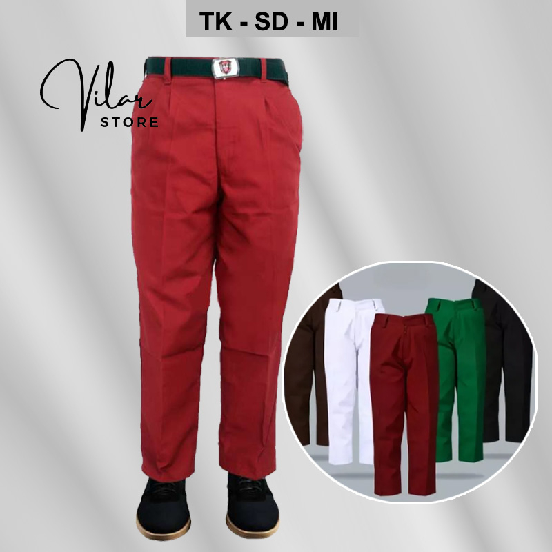 Seragam Sekolah SD Laki-Laki Panjang Premium Bahan Farmatex Bermerk Merah Putih Hijau Hitam Biru tua