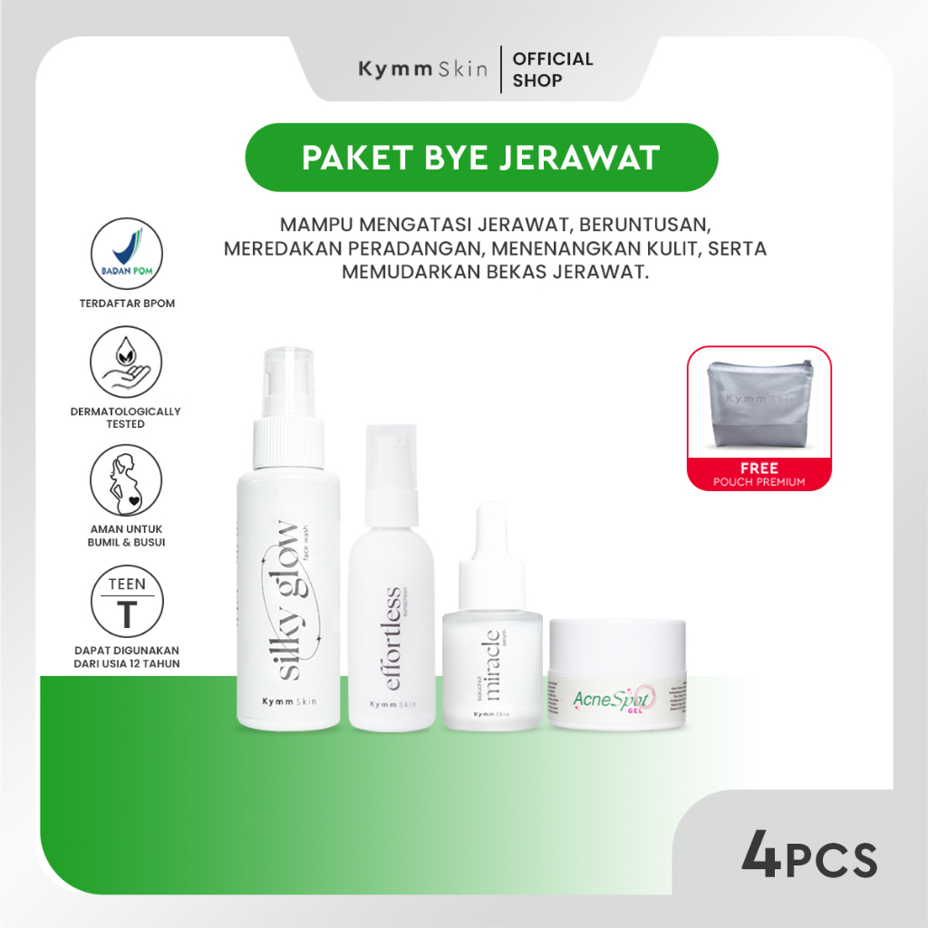 KYMM SKIN Anti Acne 4PCS [Free Pouch, Face Wash, Bakuchiol Serum 20ml, Effortless Sunscreen, Acne Sp