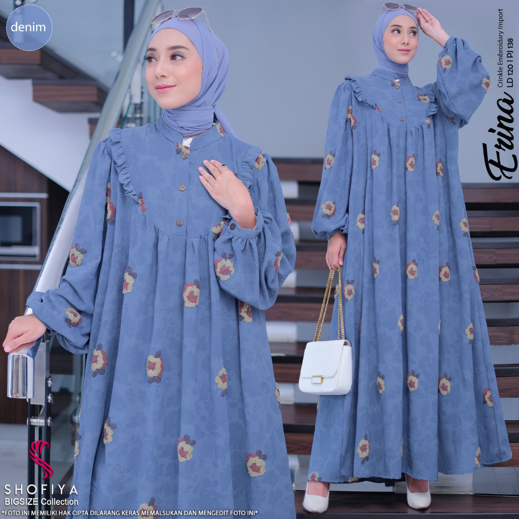 erina-dnm maxy jumbo crincle ld 120 pakaian baju gamis longdress long dress dres maxi syari motif bi