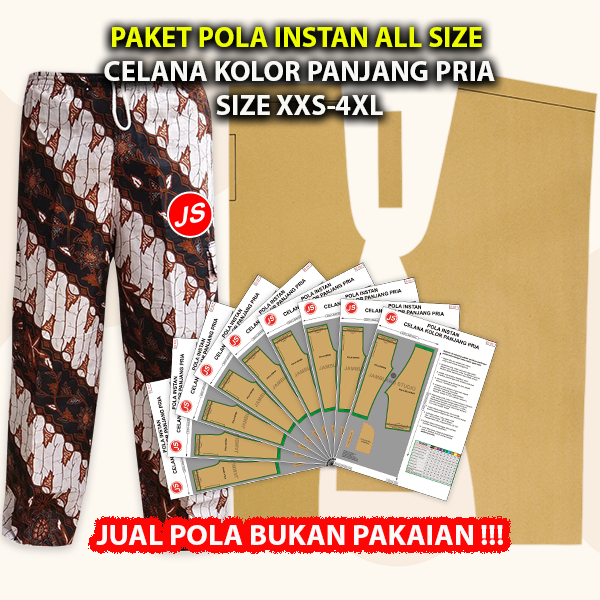 Paket Pola Instan All Size Celana Kolor Panjang Pria | Pola Semua Ukuran XXS-4XL
