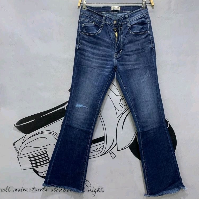 CELANA JEANS CUTBRAY WANITA KANCING DUA BAWAH RAWIS SOBEK TIDAK TEMBUS (1509)