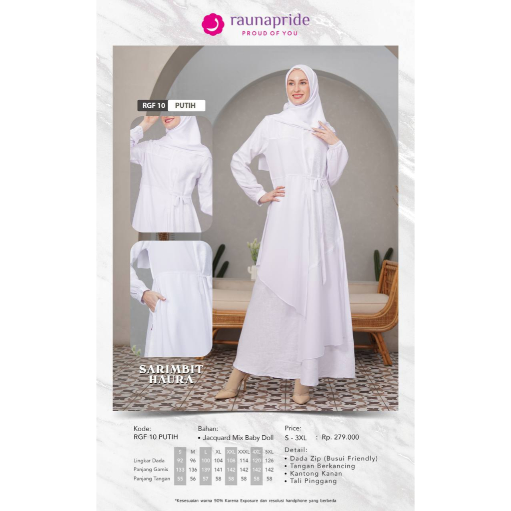 Rauna Pride RGF 10 Putih Gamis Dewasa