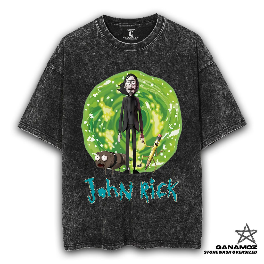 GANAMOZ Kaos Kartun JOHN RICK Stone Wash Oversize T-shirt | Kaos Oversize Wanita | Kaos Oversize Pri