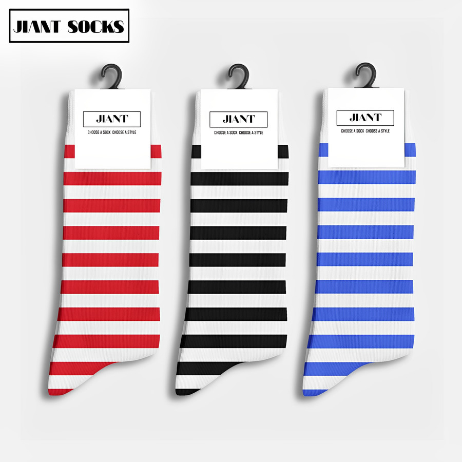 Kaos Kaki Korea Panjang, Motif Garis Merah Putih Stripe, Allsize Dewasa Sebetis Kaki Korean Style