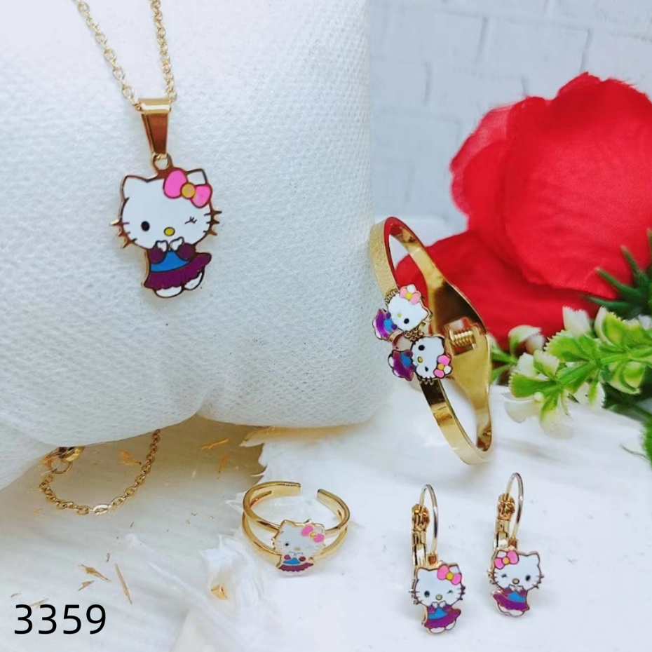 Set Titanium Anak 3359 Perhiasan Kalung Gelang Dan Anting Cincin