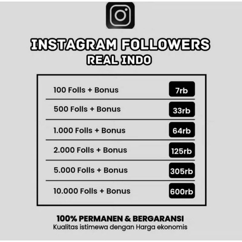 1000 FOLLOWERS INSTAGRAM INDONESIA AKUN AKTIF