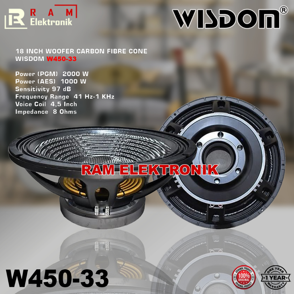 WISDOM W450-33 / W45033 Komponen Speaker 18 Inch Carbon 2000 Watt ORIGINAL