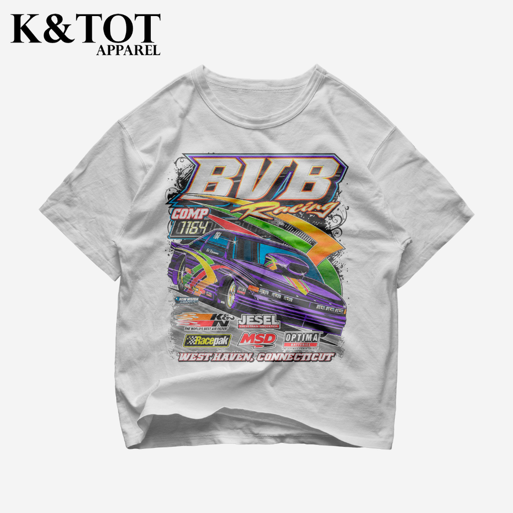KNTOT - KAOS BAJU BVB RACING NASCAR | TSHIRT OVERSIZE VINTAGE PUTIH BOOTLEG - PRIA WANITA DEWASA ANA