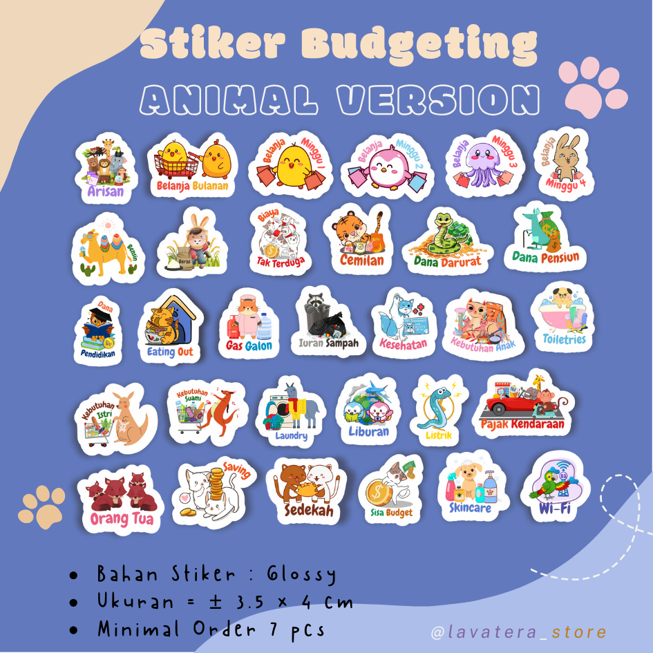 

Stiker Dompet Keuangan / Stiker Budgeting / Stiker Dompet Disiplin Lucu Aeshtetic Lengkap Bisa Custom (Versi Animal)