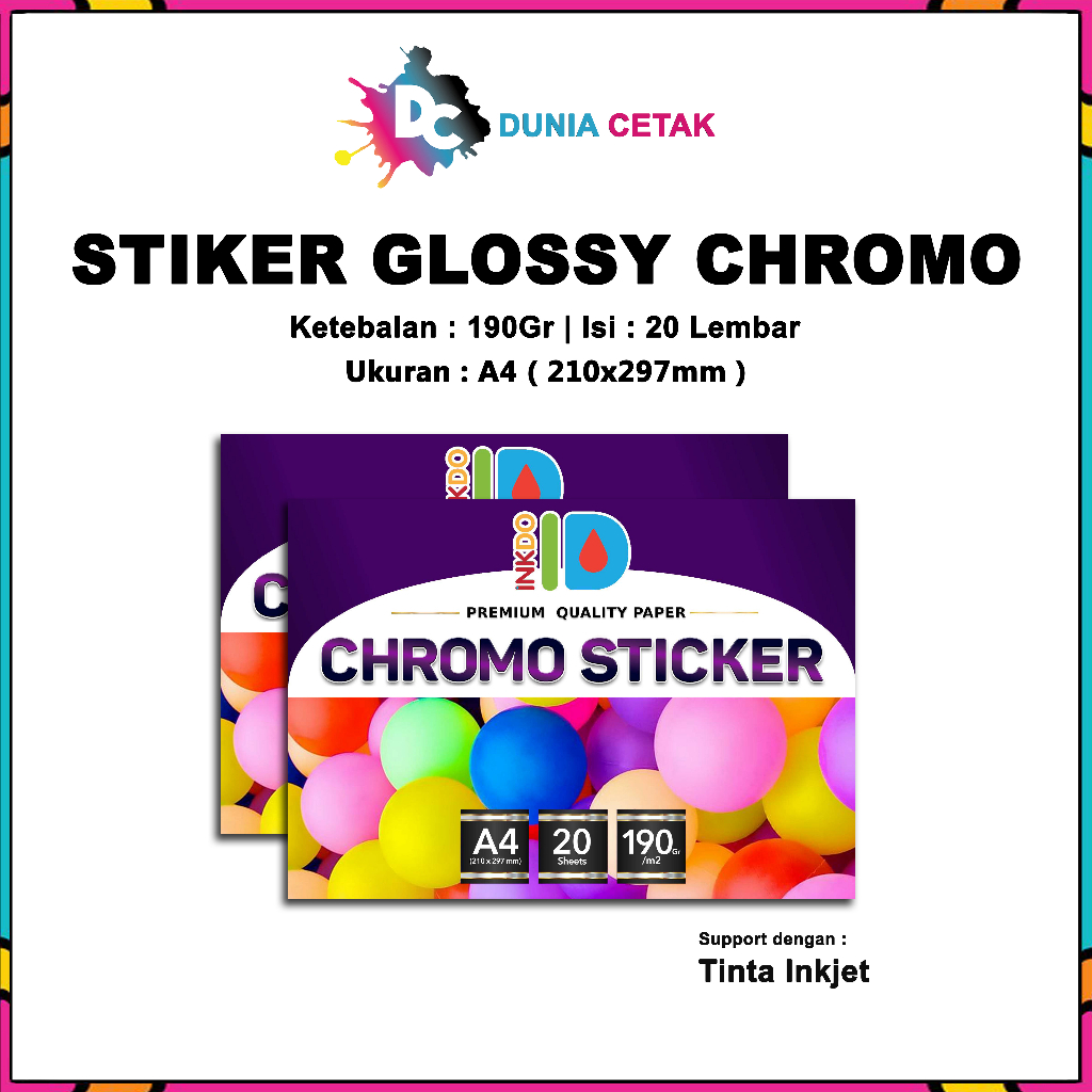 

Kertas Sticker Chromo A4 isi 20 Lembar / Stiker Glossy Mengkilap