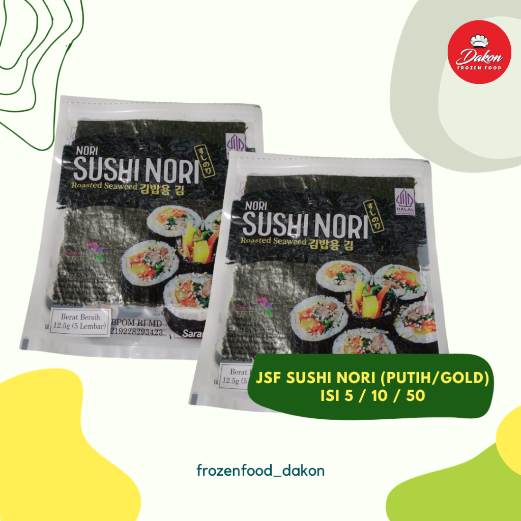 

JSF Sushi Nori (Putih/Gold) isi 5 / 10 / 50