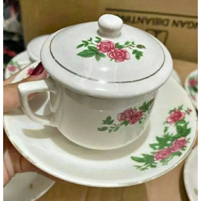 Cangkir Lepek Motif Bunga RRT – Cangkir Jadul Keramik Set