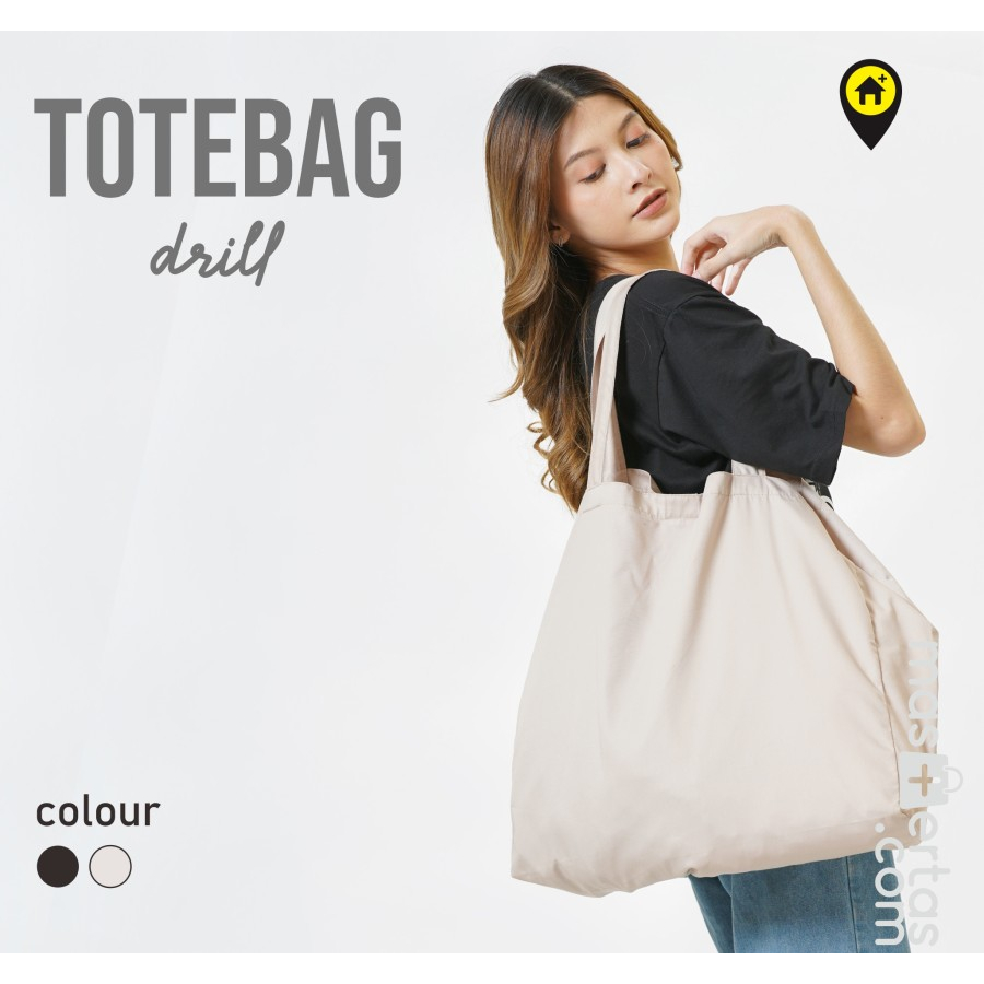 Tas kain drill besar Totebag wanita polos belanja custom cream