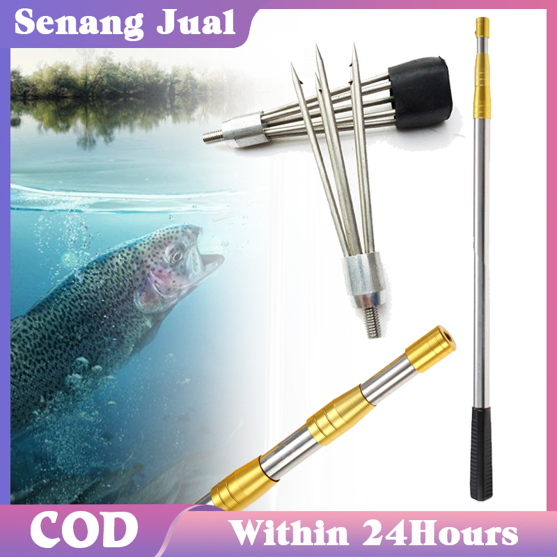 Tombak Pancing Ikan Berduri Mata 5 Dan Tiang Jaring Celup 2.1M Baja Tahan Karat