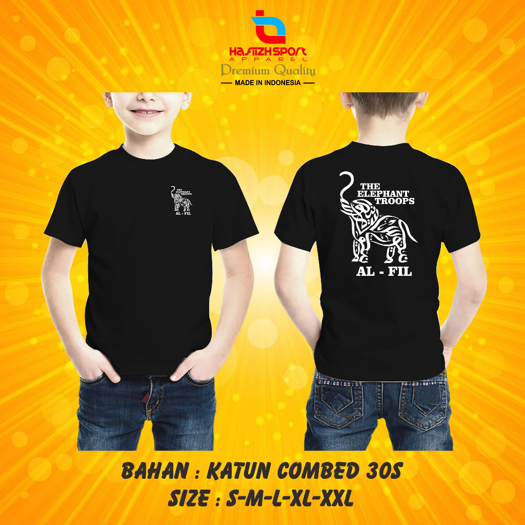 KAOS BAJU ANAK AL FIIL GAJAH KALIGRAFI PREMIUM