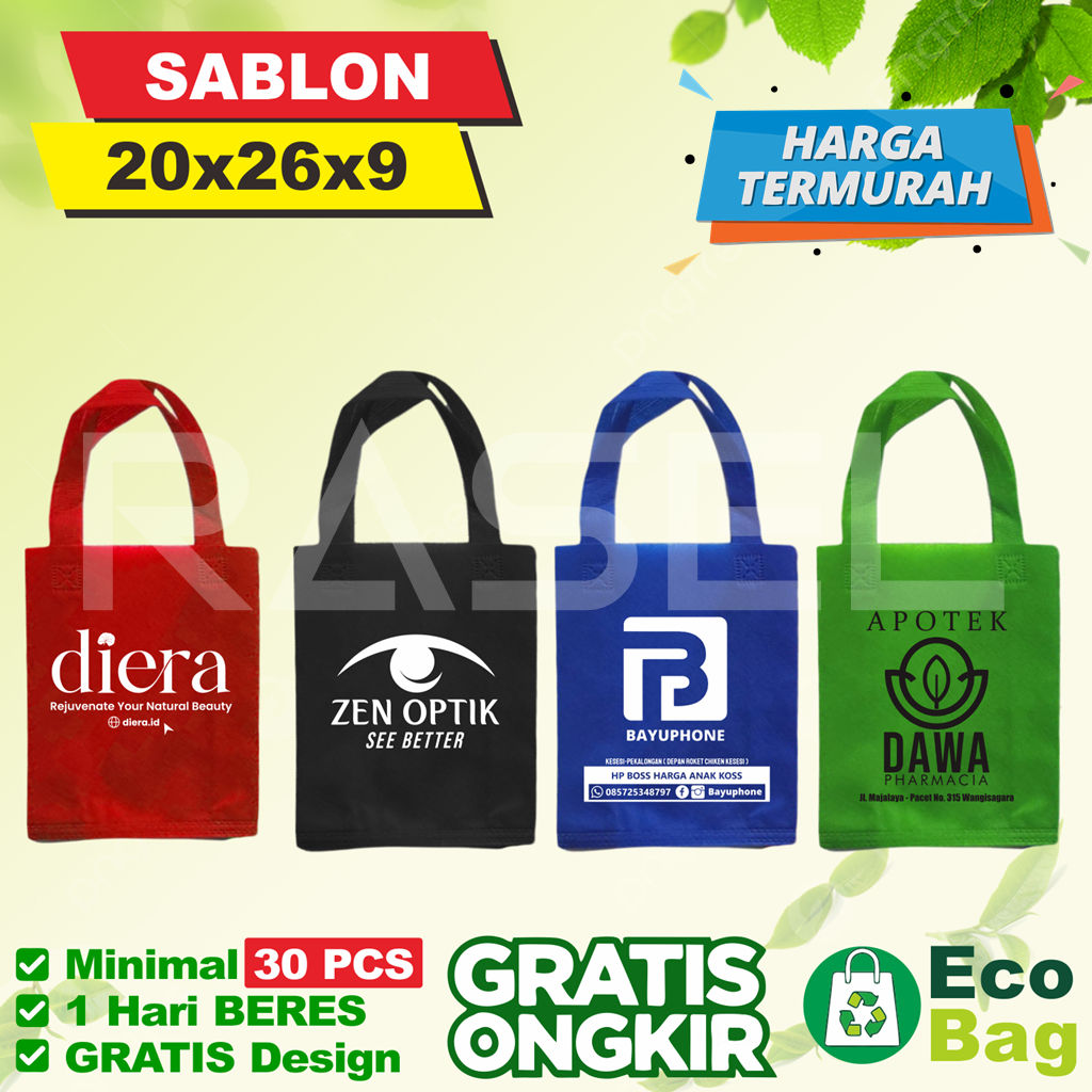 

Sablon custom 20x26x9 souvenir konter hp skin care optik apotek kantong apotik skincare