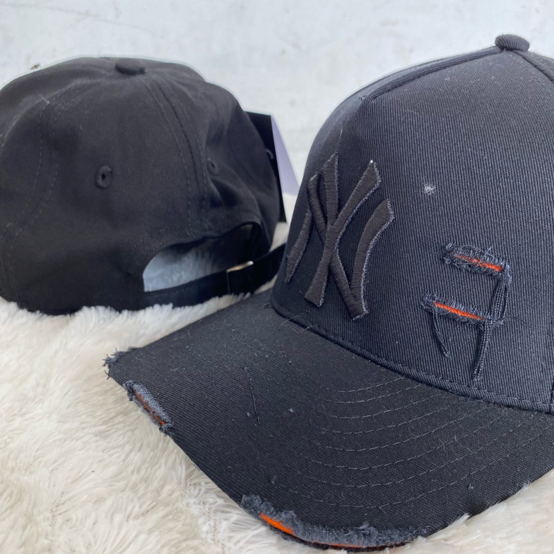 TOPI NY FULL HITAM BORDIR SOBEK ORANGE ORIGINAL PREMIUM