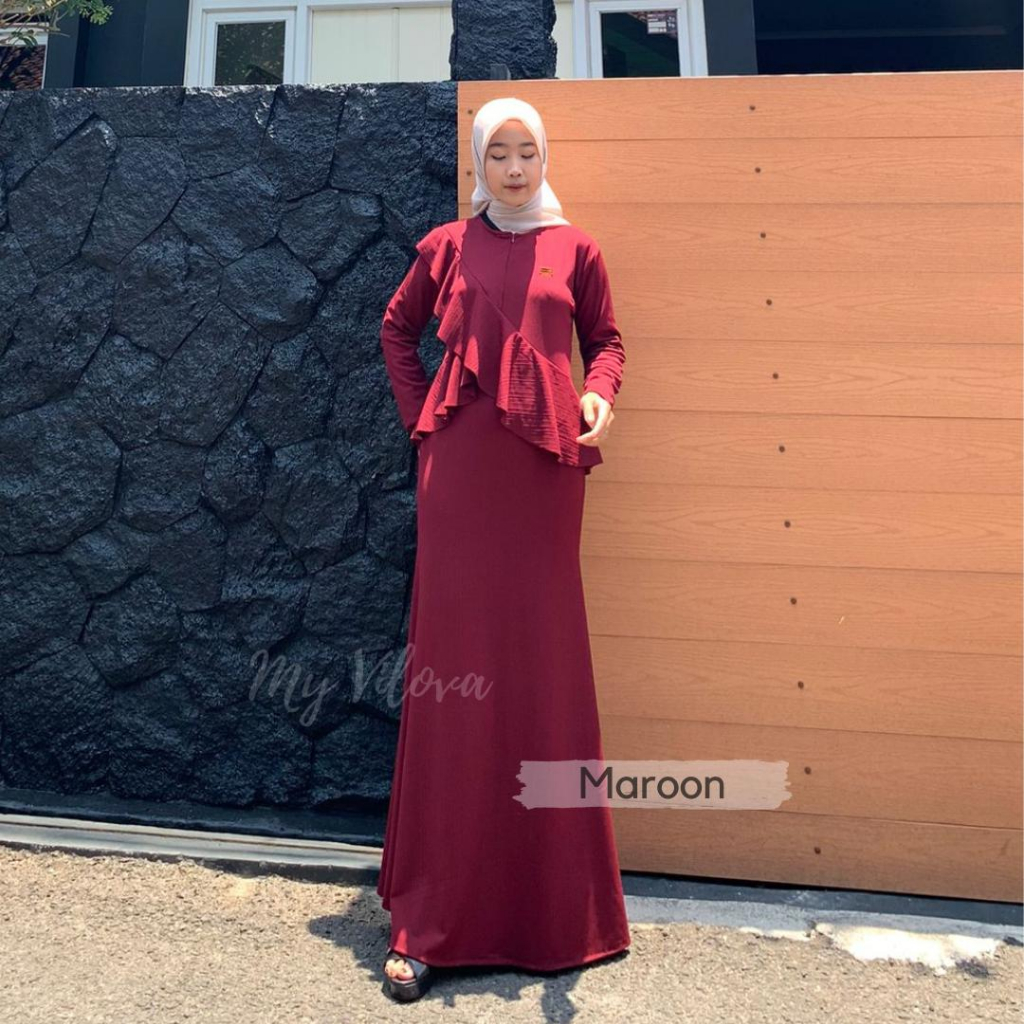 MY VILOVA - Jasmine Dress Mermaid Knit Jaguard Premium Ruffle Depan Dress Knit Duyung Jumbo Gamis Vi