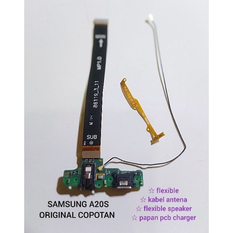 papan bawah charger konektor cas flexible kabel antena samsung a20s A207 original copotan