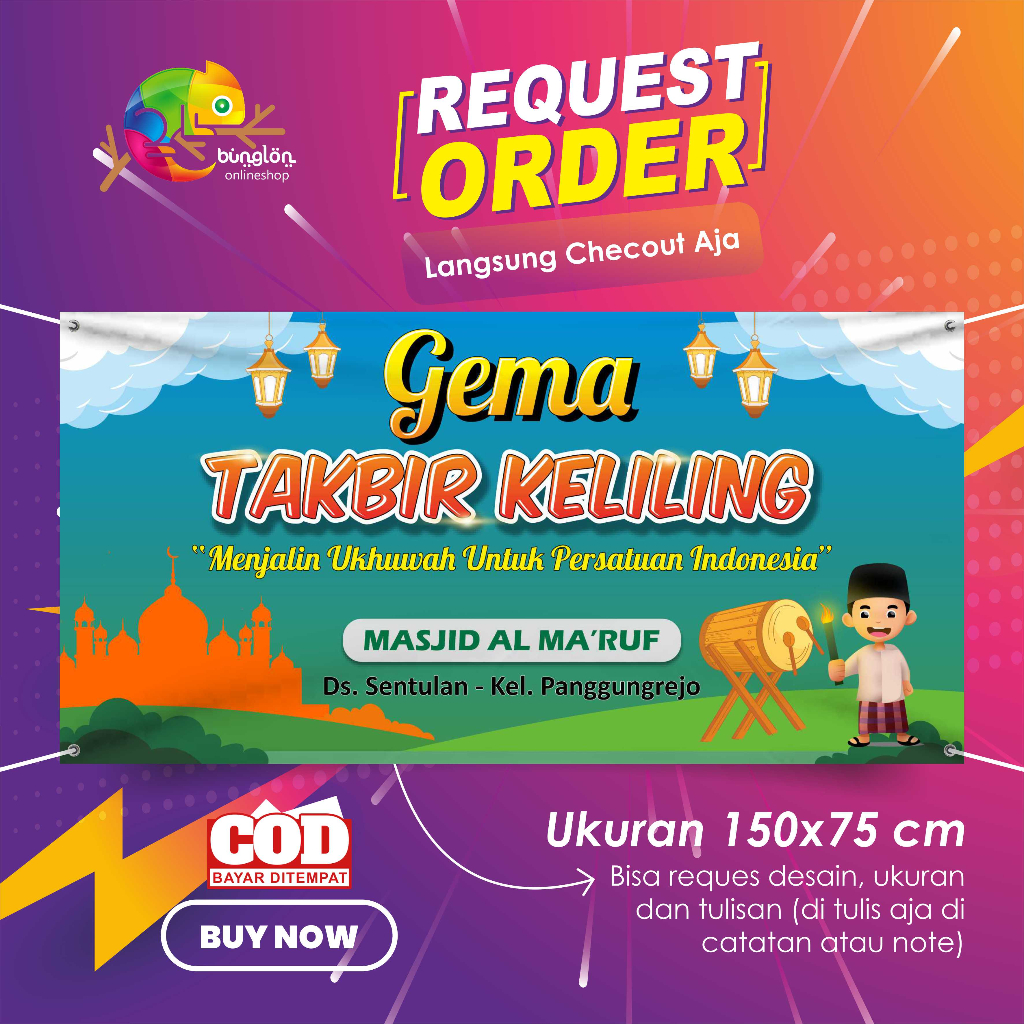 Size 150x75 Spanduk Gema Takbir Keliling, Banner Gema Takbir